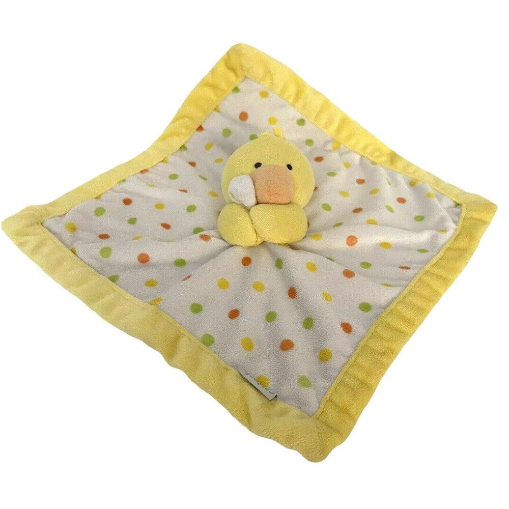 Carters Baby Duck Chick Lovey Security Blanket Plush Yellow Polka Dots 13 x 13